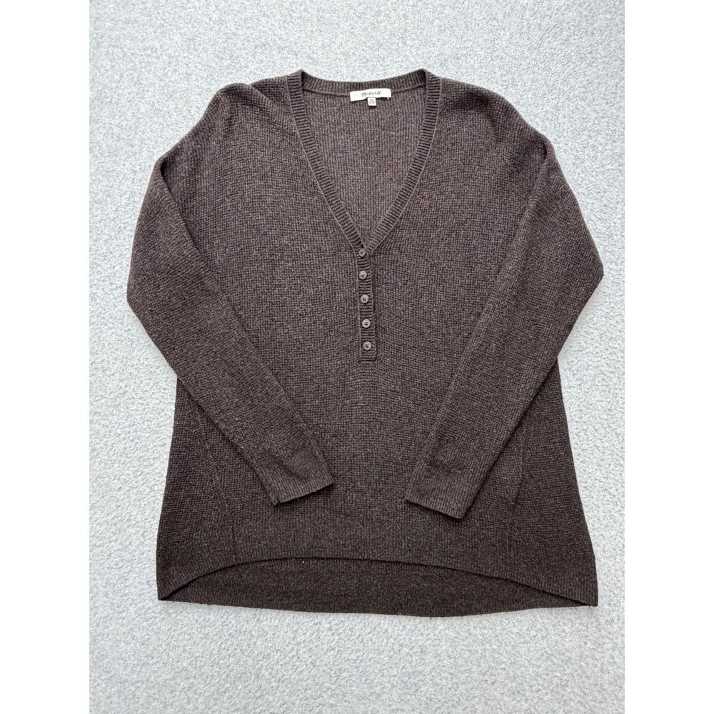Madewell Sweater Womens XS‎ Brown V Neck Henley Alpaca Wool Blend CKP458347918
